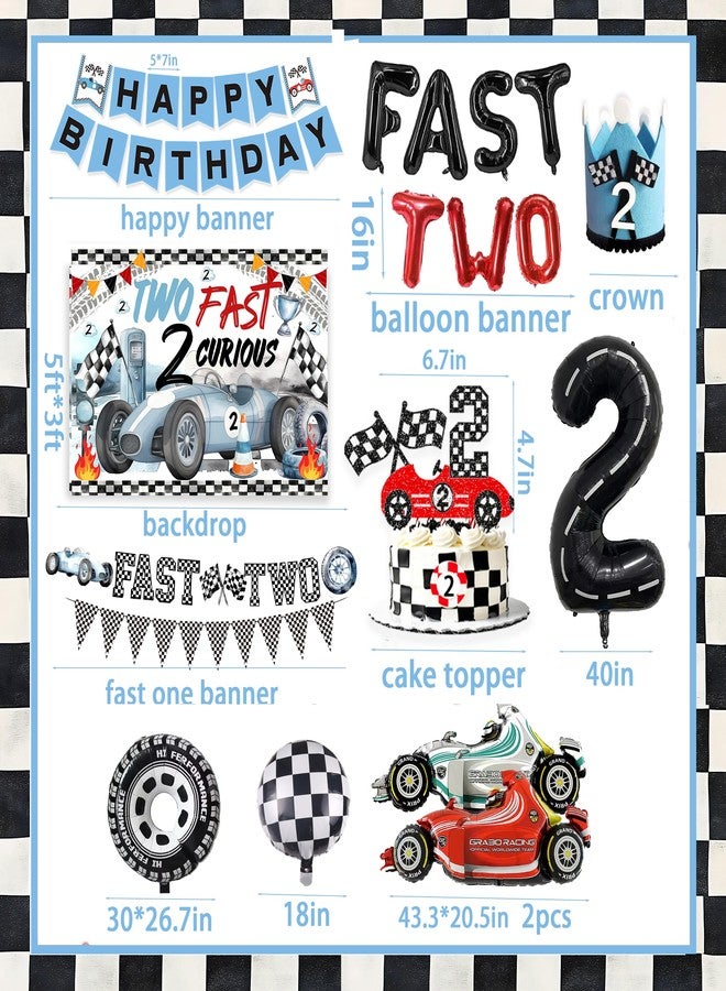 BEOXAGAR Two Fast Birthday Decorations For Boys 2nd Race Car Theme Party Decor Supplies for Baby Party Supplies include Photo Banner Highchair Banner Crown Balloon Boxes Backdrop Tableware Set - Image 3